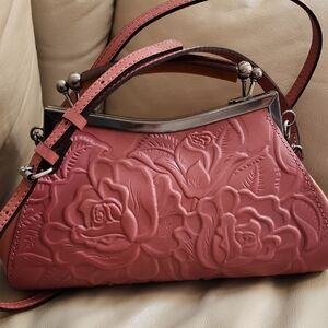 Patricia Nash Womens Kelmscott Rose Tooled Leather Handbag Preowned